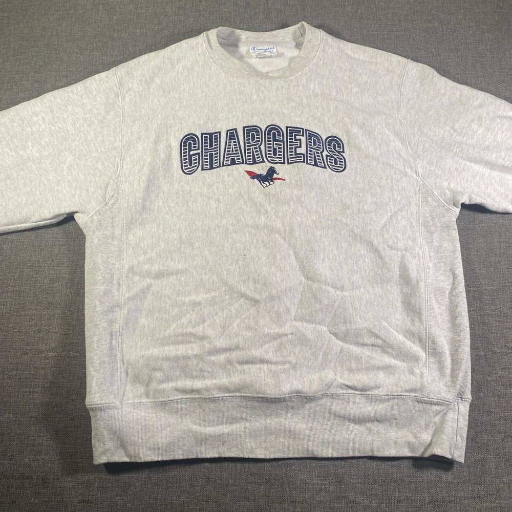 Vintage Champion Reverse Weave Sweatshirt Mens Medium Grey Chargers Horse